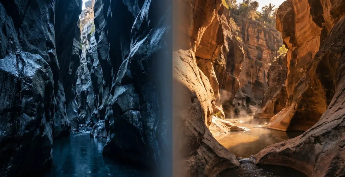 Comparaison visuelle de l'ensoleillement entre deux canyons de La Réunion en hiver
