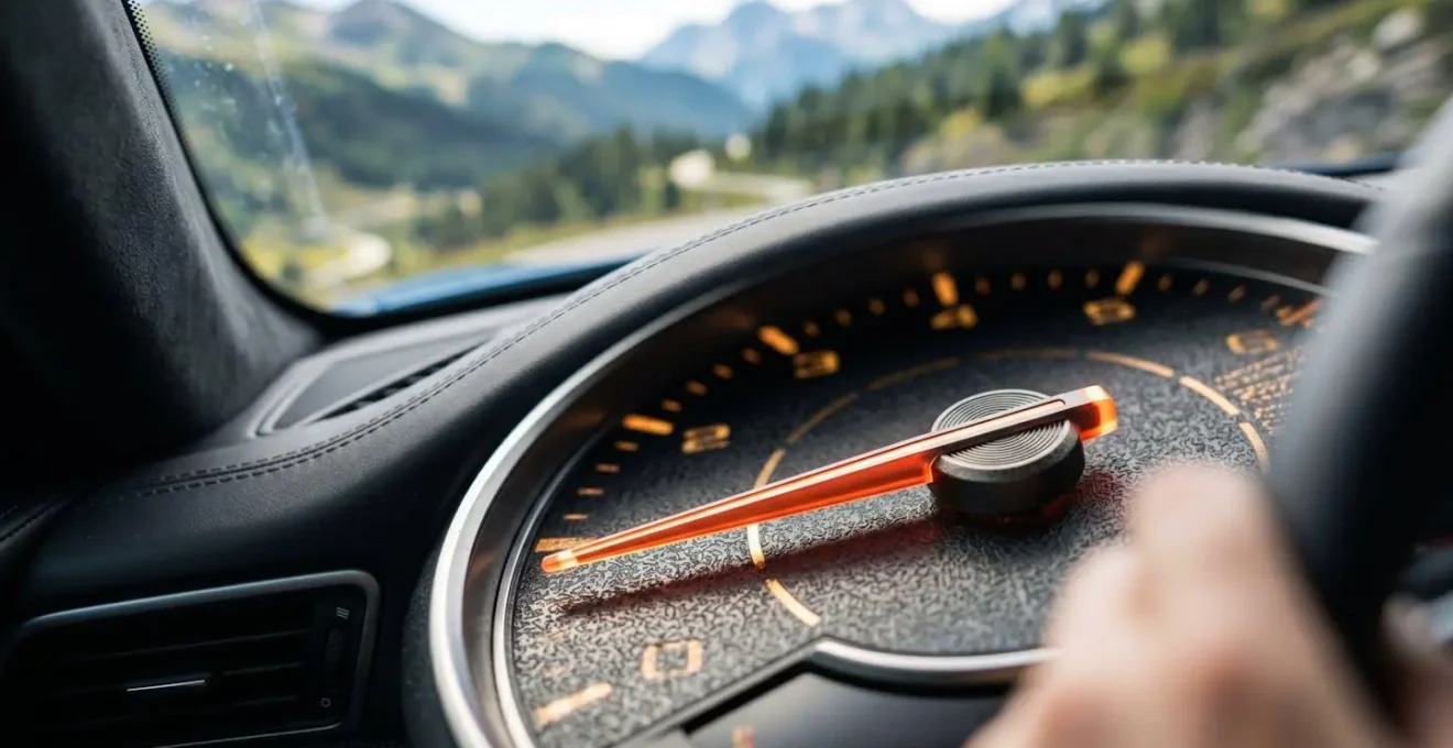 Compte-tours d'une voiture en régime optimal sur une route de montagne