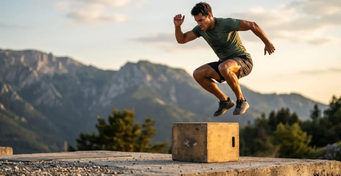 Exercice de box jump en extérieur pour la préparation au canyoning