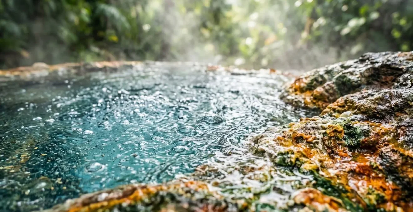 Bassins thermaux avec vapeur naturelle dans un cadre tropical montagnard